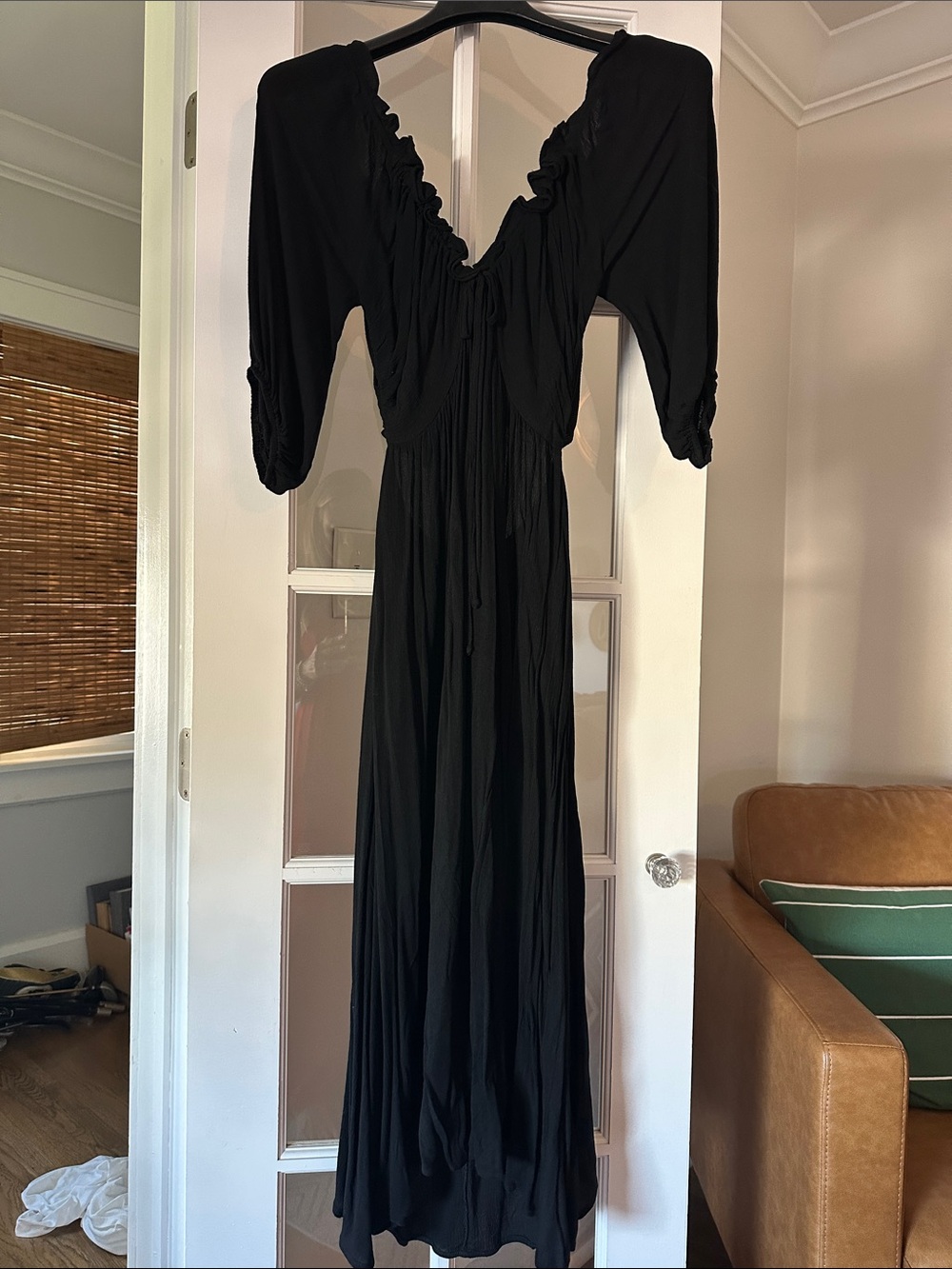 Baltic Born Black Maxi Dress with V-Neck and Tie Back